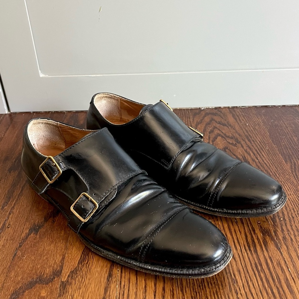 Burberry Women’s Black Double Monk Patent Leather Dress Shoes